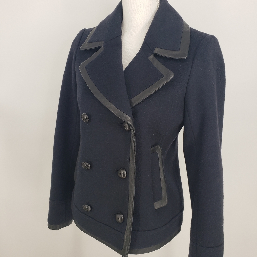 J. Crew Collection Leather Trim Wool Pea Coat - Picture 8 of 12